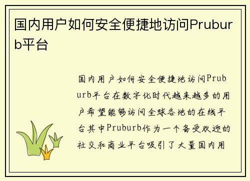 国内用户如何安全便捷地访问Pruburb平台